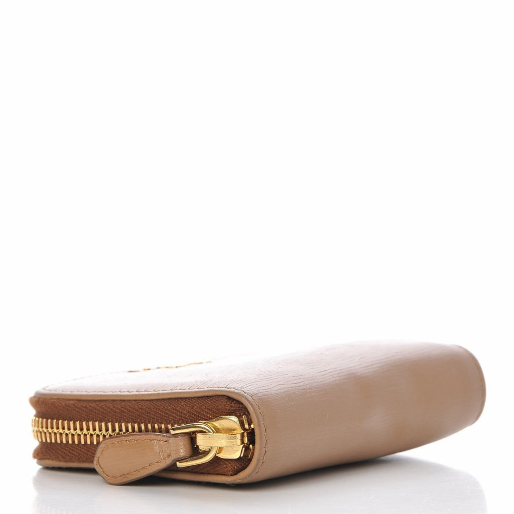 Prada Vitello Move Caramel Beige Leather Zip Around Wallet 1MM268 at_Queen_Bee_of_Beverly_Hills