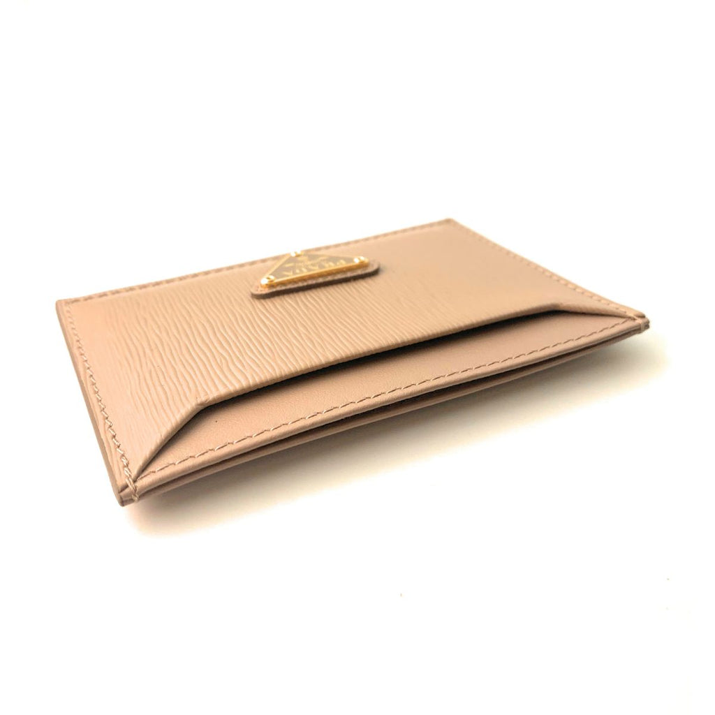 Prada Vitello Move Cipria Beige Leather Triangle Logo Card Wallet 1MC208 at_Queen_Bee_of_Beverly_Hills