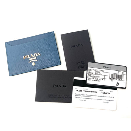 Prada Vitello Move Cobalt Blue Leather Small Card Case Wallet available at Queen Bee of Beverly Hills
