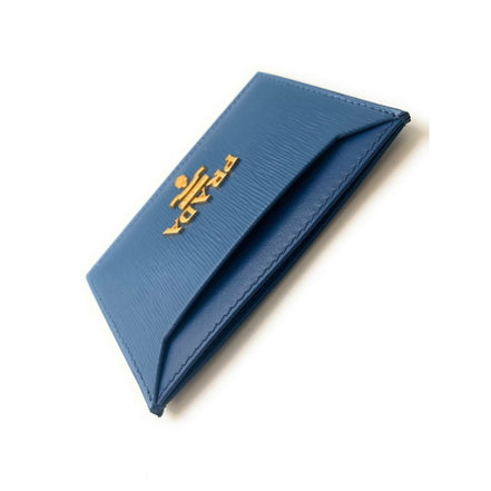 Prada Vitello Move Cobalt Blue Leather Small Card Case Wallet available at Queen Bee of Beverly Hills