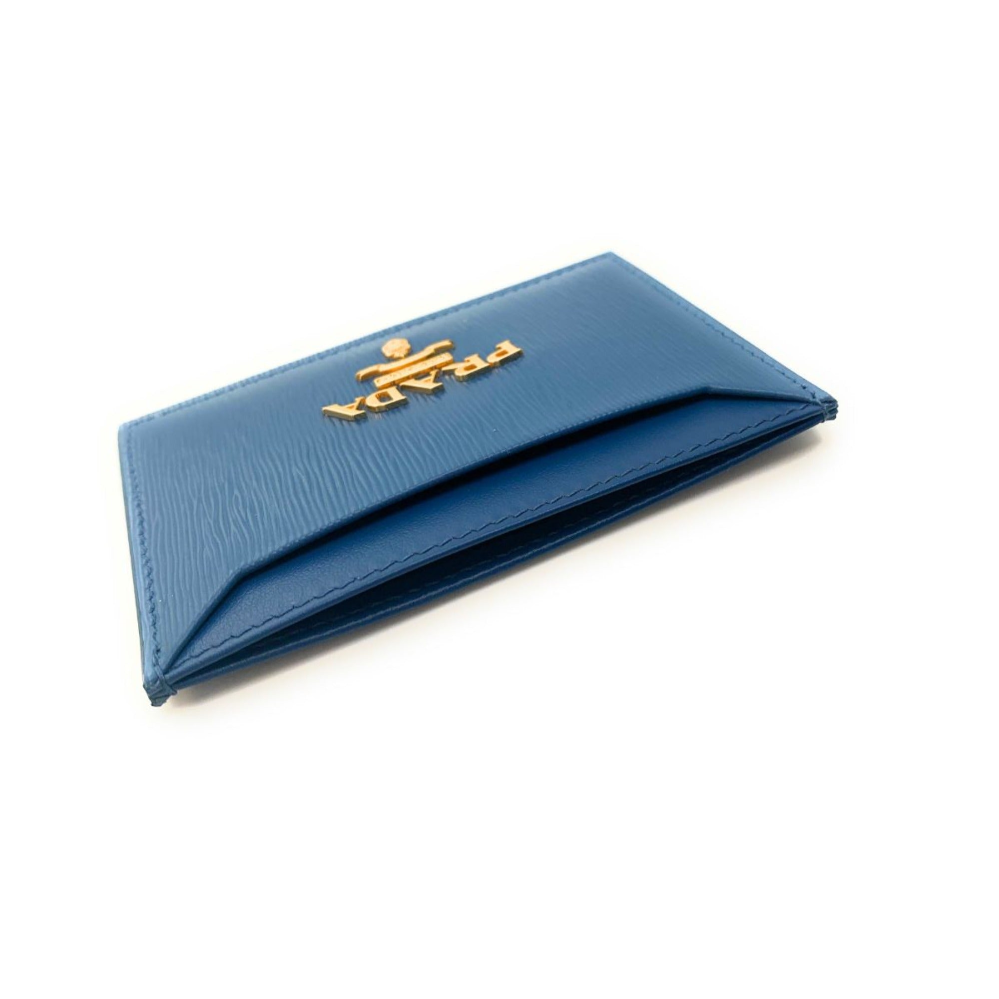 Prada Vitello Move Cobalt Blue Leather Small Card Case Wallet available at Queen Bee of Beverly Hills