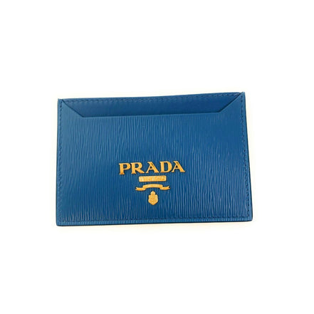 Prada Vitello Move Cobalt Blue Leather Small Card Case Wallet available at Queen Bee of Beverly Hills