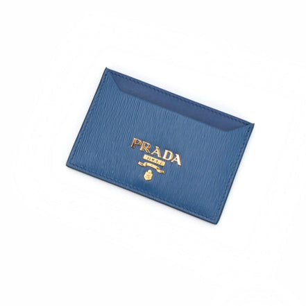 Prada Vitello Move Cobalt Blue Leather Small Card Case Wallet available at Queen Bee of Beverly Hills