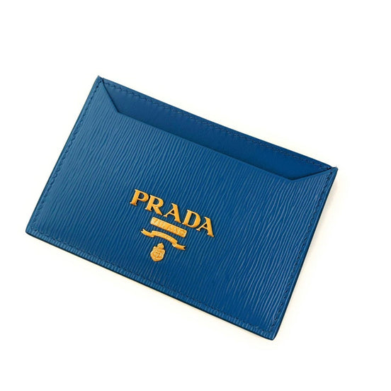 Prada Vitello Move Cobalt Blue Leather Small Card Case Wallet available at Queen Bee of Beverly Hills