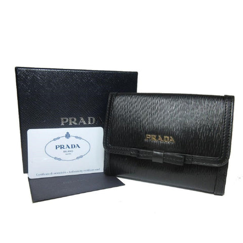 Prada Vitello Move Leather Black Coin Purse Bi-fold Bow Wallet 1MH523 at_Queen_Bee_of_Beverly_Hills