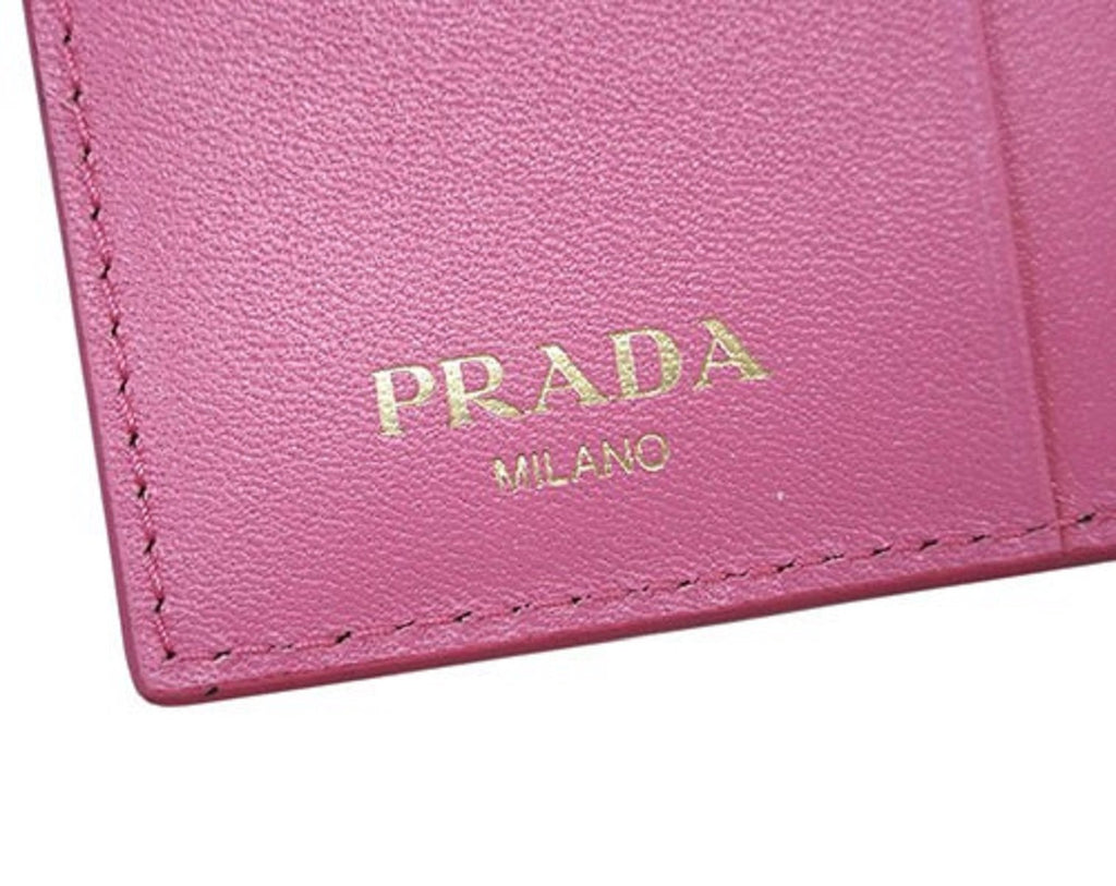 Prada Vitello Move Leather Geranio Pink Coin Purse Bi-fold Bow Wallet ...