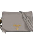 Prada Vitello Phenix Argilla Grey Leather Flap Crossbody Bag available at Queen Bee of Beverly Hills