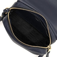 Prada Vitello Phenix Baltico Blue Leather Flap Medium Crossbody Bag available at Queen Bee of Beverly Hills