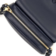Prada Vitello Phenix Baltico Blue Leather Flap Medium Crossbody Bag available at Queen Bee of Beverly Hills