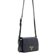Prada Vitello Phenix Baltico Blue Leather Flap Medium Crossbody Bag available at Queen Bee of Beverly Hills