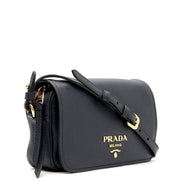 Prada Vitello Phenix Baltico Blue Leather Flap Medium Crossbody Bag available at Queen Bee of Beverly Hills