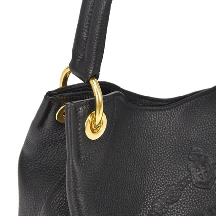 Prada Vitello Phenix Black Leather Embossed Logo Hobo Tote Bag available at Queen Bee of Beverly Hills