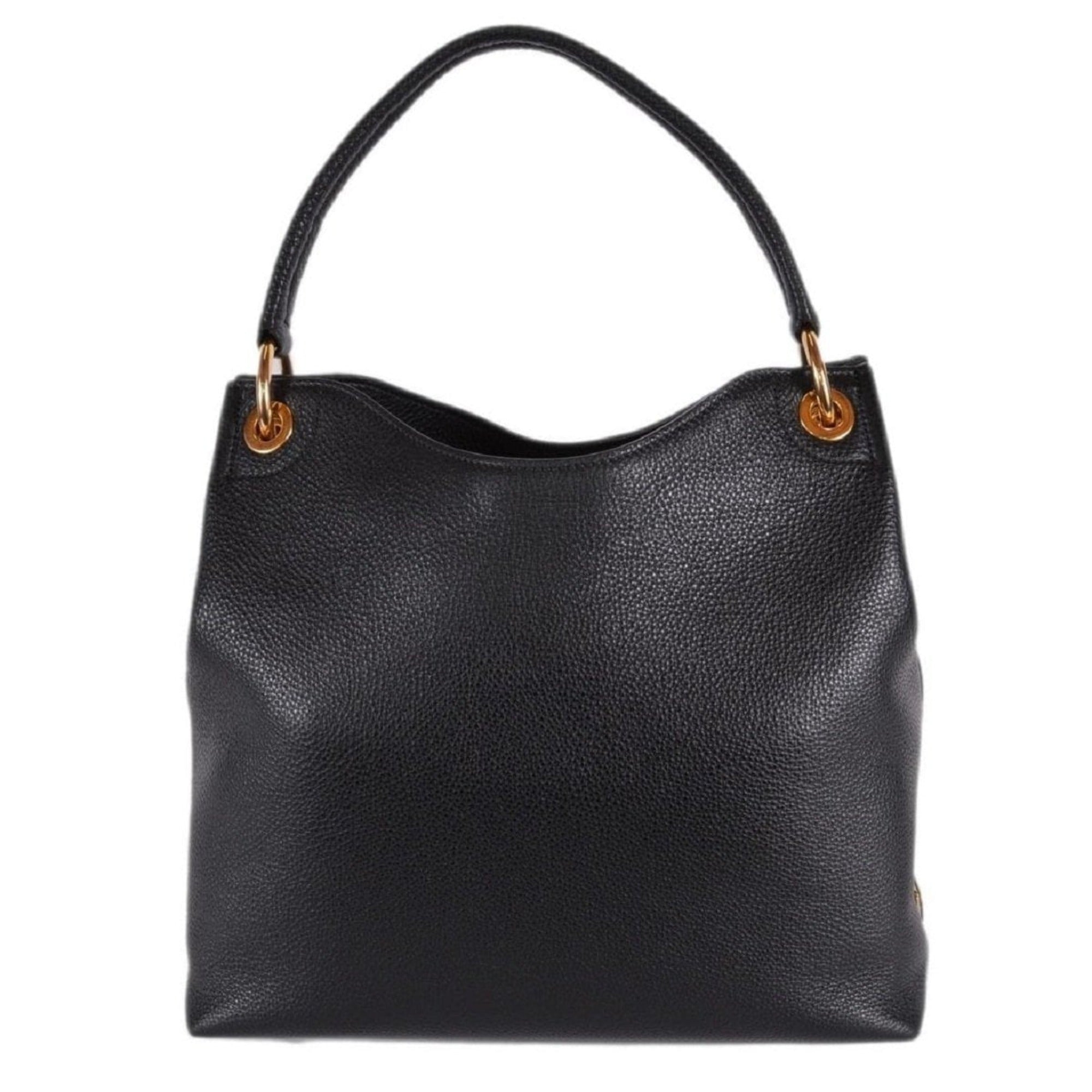 Prada Vitello Phenix Black Leather Embossed Logo Hobo Tote Bag available at Queen Bee of Beverly Hills