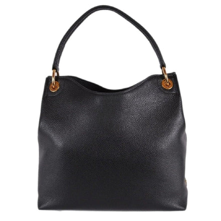 Prada Vitello Phenix Black Leather Embossed Logo Hobo Tote Bag available at Queen Bee of Beverly Hills