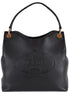 Prada Vitello Phenix Black Leather Embossed Logo Hobo Tote Bag available at Queen Bee of Beverly Hills