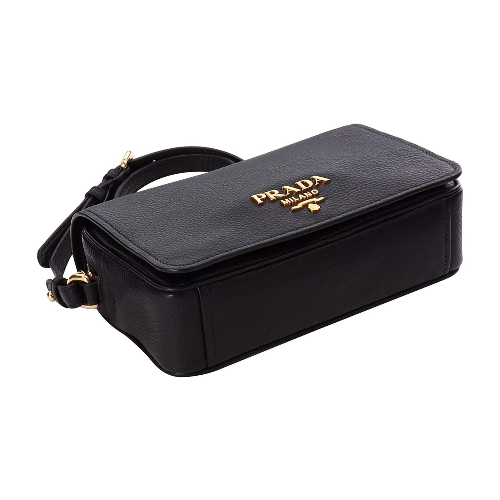 Prada Vitello Phenix Black Leather Flap Crossbody Bag available at Queen Bee of Beverly Hills