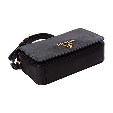 Prada Vitello Phenix Black Leather Flap Crossbody Bag available at Queen Bee of Beverly Hills