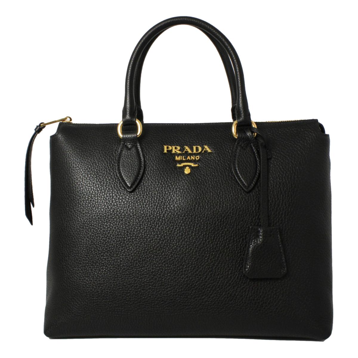 Prada Vitello Phenix Black Leather Satchel Shoulder Bag 1BA063 at_Queen_Bee_of_Beverly_Hills