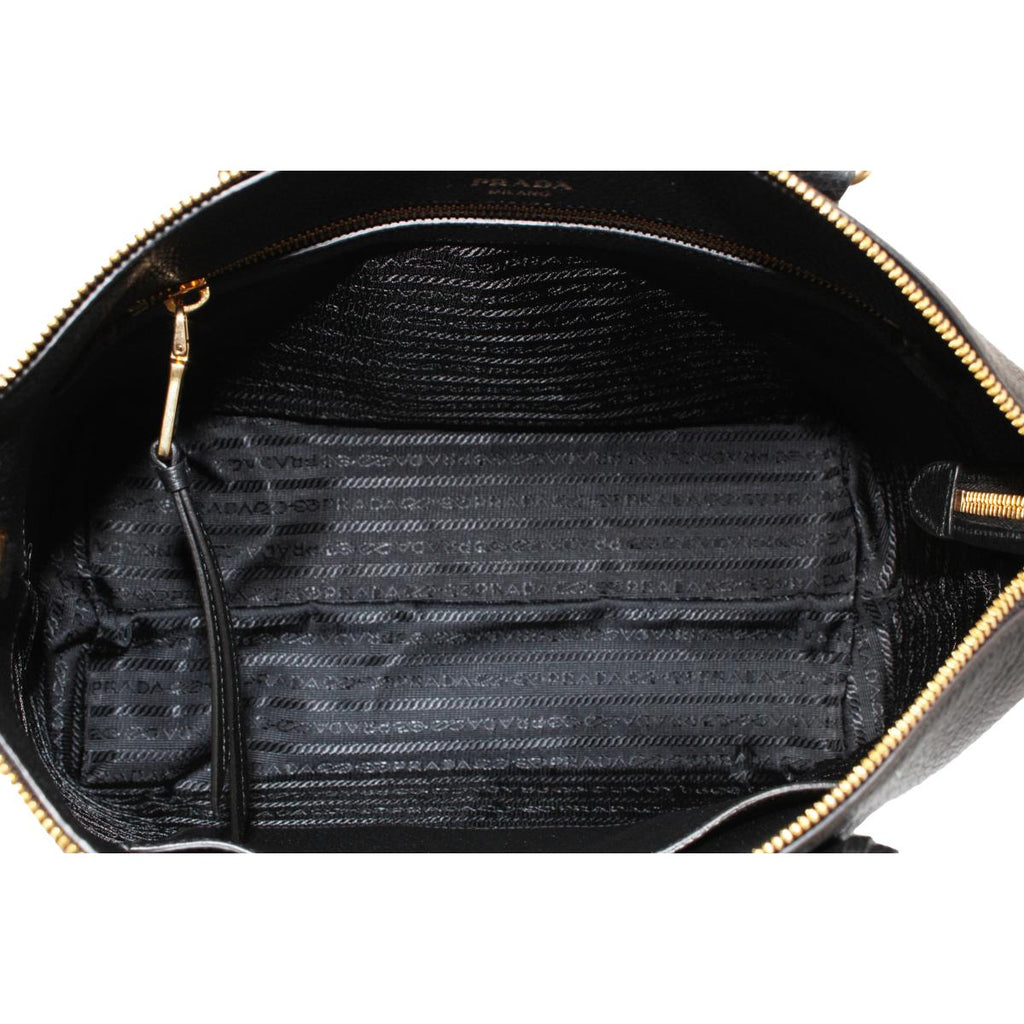 Prada Vitello Phenix Black Leather Satchel Shoulder Bag Queen