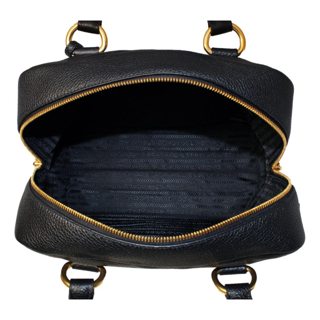 Prada Vitello Phenix Black Leather Stripe Strap Satchel Bag 1BB086 at_Queen_Bee_of_Beverly_Hills