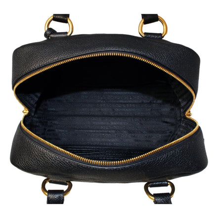 Prada Vitello Phenix Black Leather Web Stripe Crossbody Satchel Bag available at Queen Bee of Beverly Hills