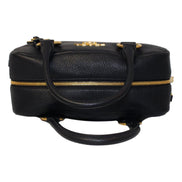 Prada Vitello Phenix Black Leather Web Stripe Crossbody Satchel Bag available at Queen Bee of Beverly Hills