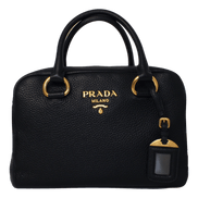 Prada Vitello Phenix Black Leather Web Stripe Crossbody Satchel Bag available at Queen Bee of Beverly Hills
