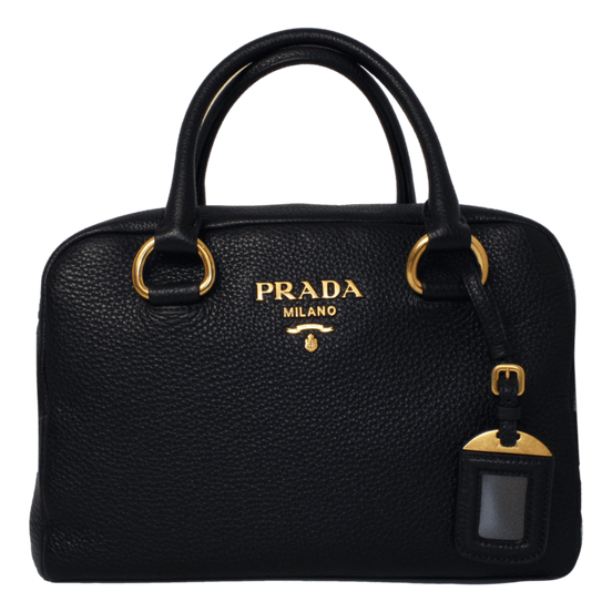 Prada Vitello Phenix Black Leather Web Stripe Crossbody Satchel Bag available at Queen Bee of Beverly Hills