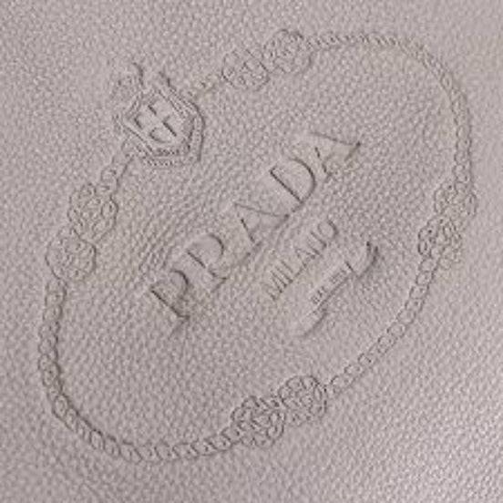Prada Vitello Phenix Grey Leather Embossed Logo Hobo Tote Bag available at Queen Bee of Beverly Hills
