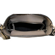 Prada Vitello Phenix Grey Leather Stripe Strap Bucket Bag available at Queen Bee of Beverly Hills