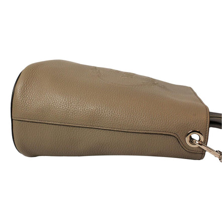 Prada Vitello Phenix Grey Leather Stripe Strap Bucket Bag available at Queen Bee of Beverly Hills