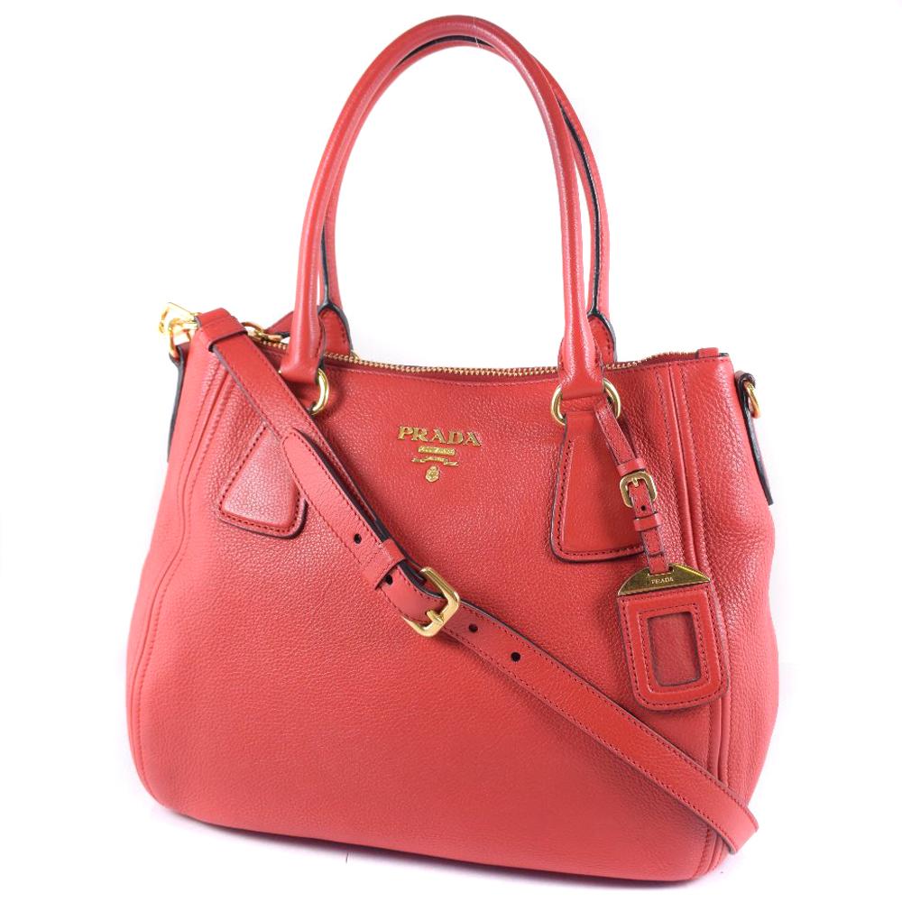 Prada Vitello Phenix Leather Convertible Zip Bag Rosso Red 1BC032