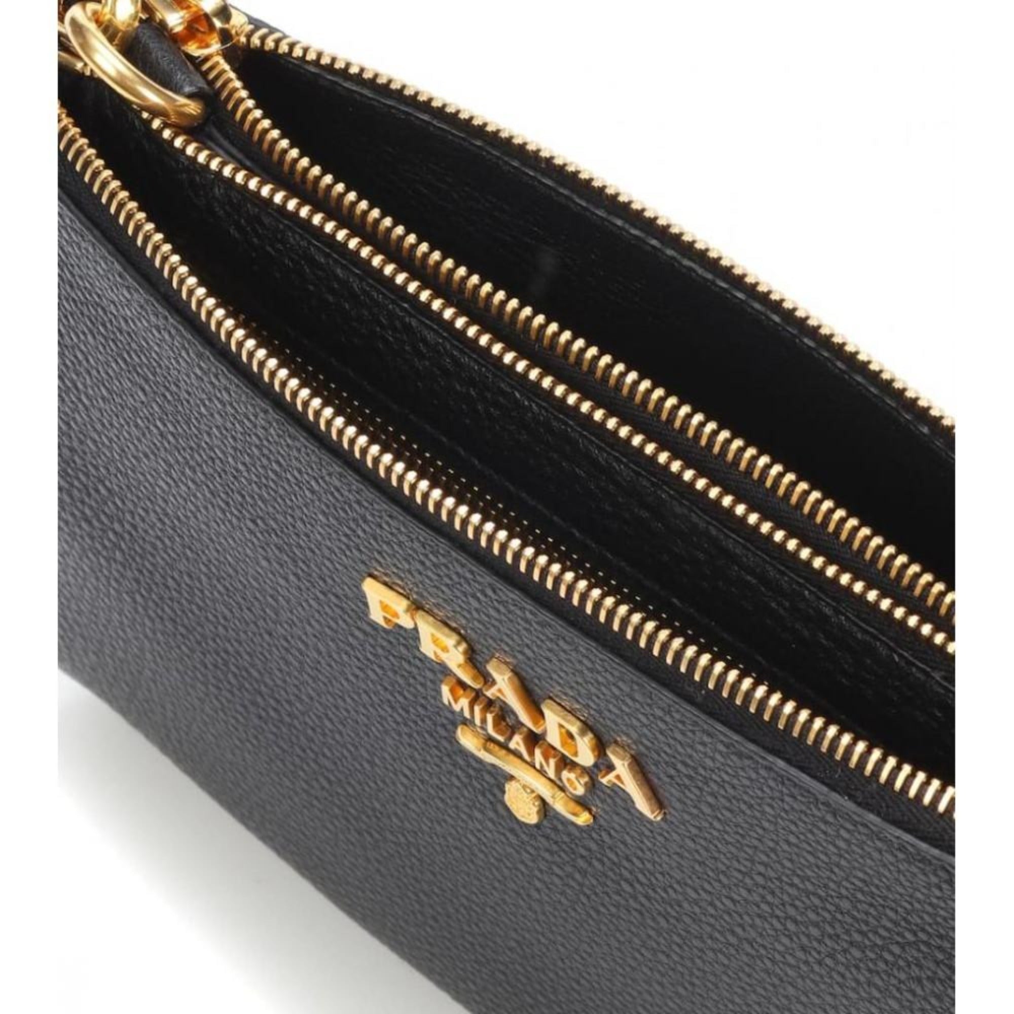 Prada Vitello Phenix Leather Gold Hardware Black Cross Body available at Queen Bee of Beverly Hills