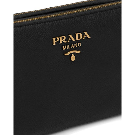 Prada Vitello Phenix Leather Gold Hardware Black Cross Body available at Queen Bee of Beverly Hills