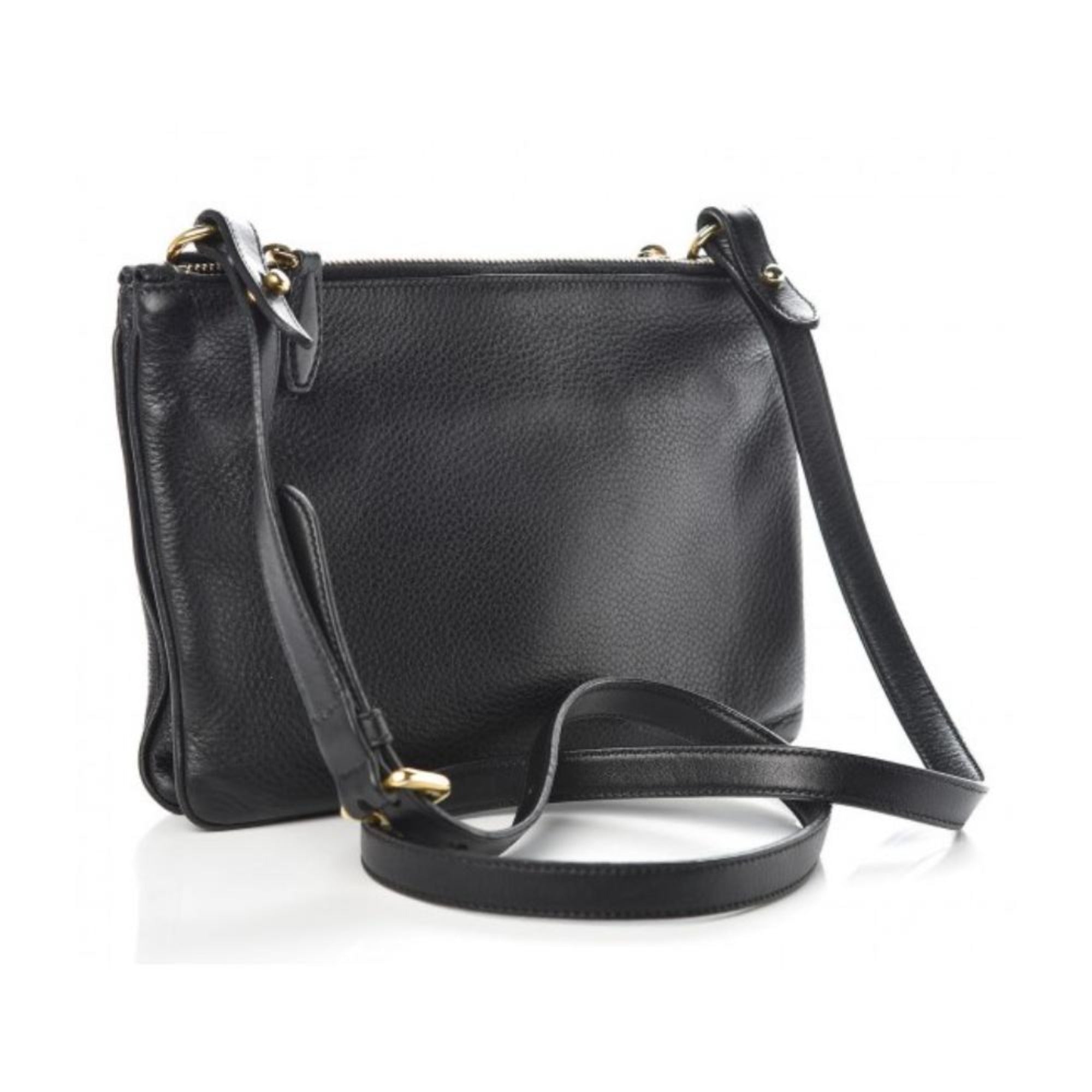 Prada Vitello Phenix Leather Gold Hardware Black Cross Body available at Queen Bee of Beverly Hills