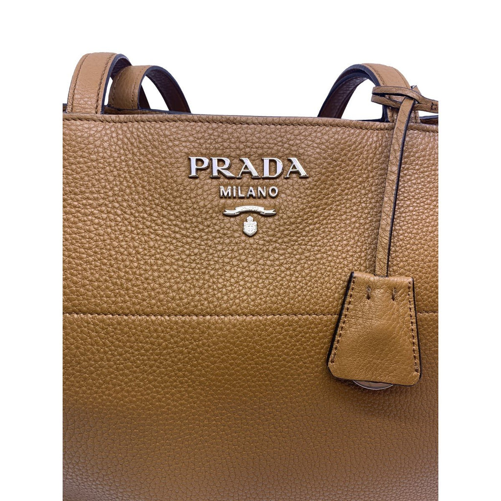 New Prada Vitello Phenix Cognac Brown Shopping Tote Bag 1BG865