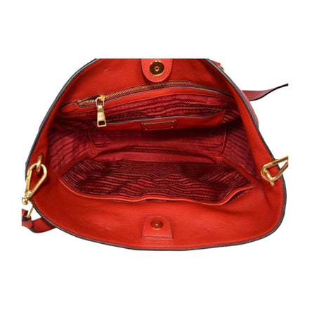 Prada Vitello Phenix Red Leather Shopping Tote available at Queen Bee of Beverly Hills