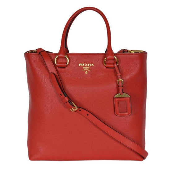 Prada Vitello Phenix Red Leather Shopping Tote available at Queen Bee of Beverly Hills
