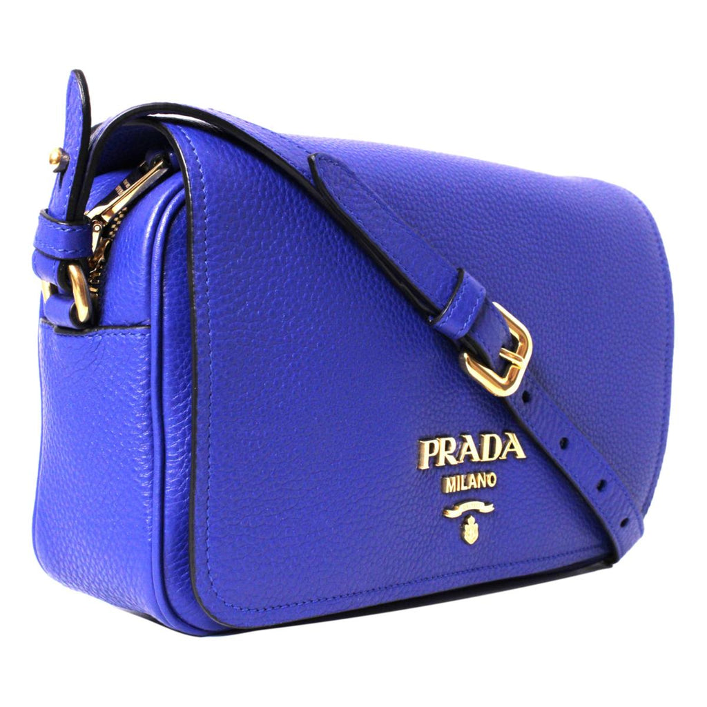 New Prada Baltico Blue Vitello Phenix Leather Double Zip Crossbody Bag  1BH079 