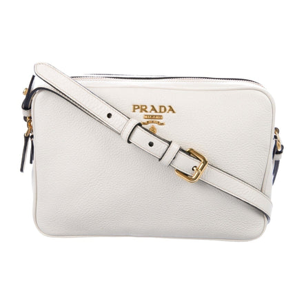 Prada Vitello Phenix White Leather Double Zip Camera Crossbody available at Queen Bee of Beverly Hills