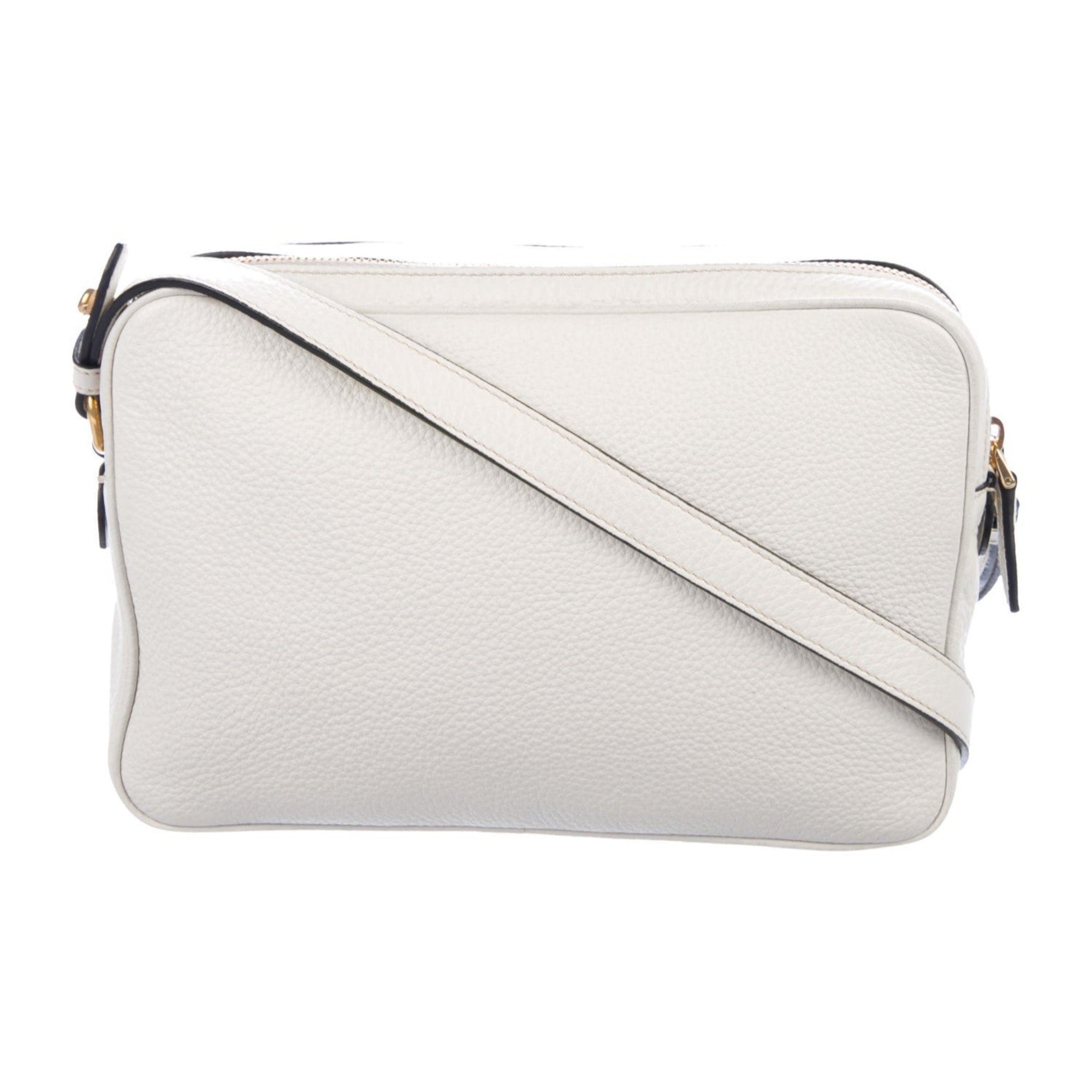Prada Vitello Phenix White Leather Double Zip Camera Crossbody available at Queen Bee of Beverly Hills