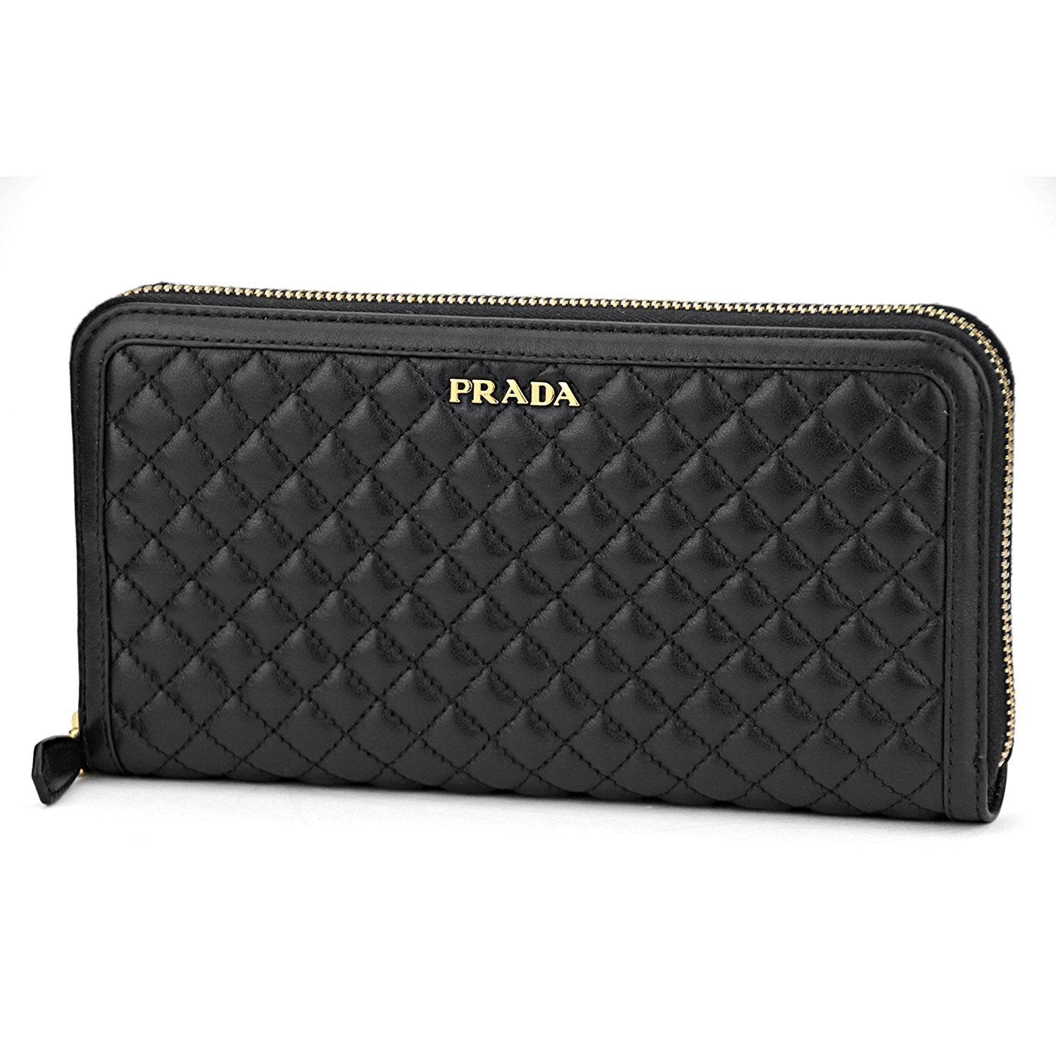 Prada Wallet in Stitched Quilted Pattern Black Leather 1ML506 at_Queen_Bee_of_Beverly_Hills
