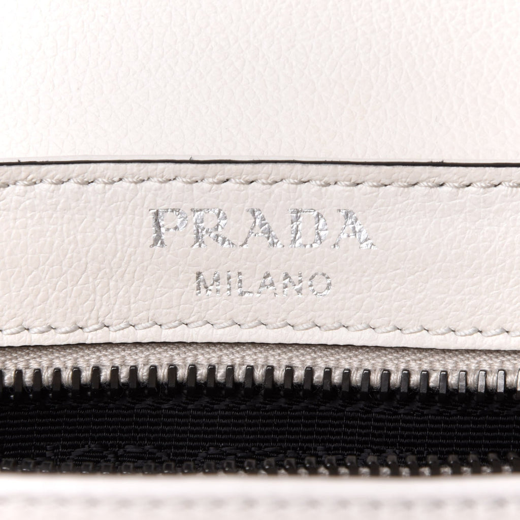 Prada White Glace Leather Studded Trim Crossbody Handbag 1BD147 at_Queen_Bee_of_Beverly_Hills