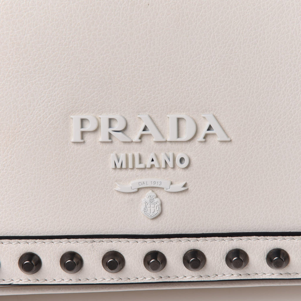 Prada White Glace Leather Studded Trim Crossbody Handbag 1BD147 – Queen Bee  of Beverly Hills