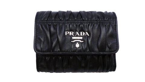 Prada Women's Black Nero Portfoglio Pattina Nappa Gaufre' Leather Wallet 1MH840 at_Queen_Bee_of_Beverly_Hills