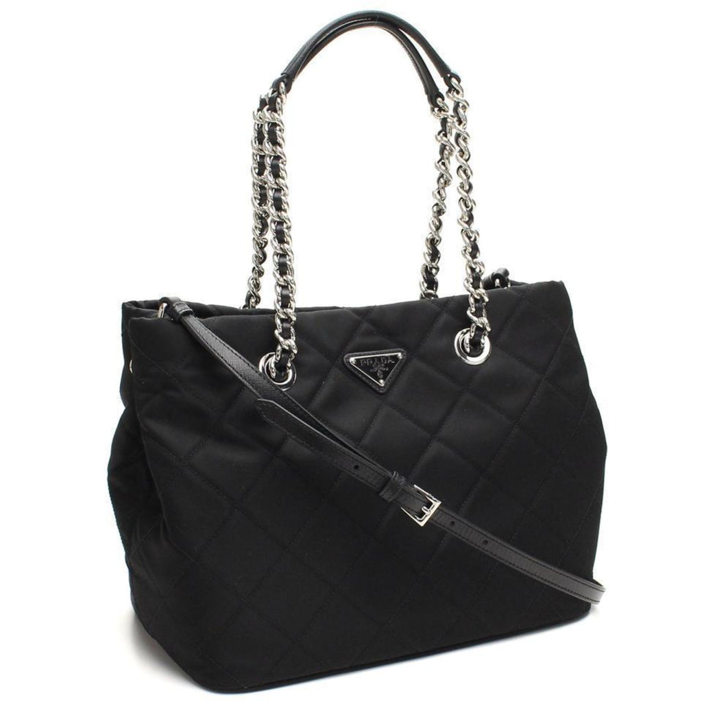 Prada Black Quilted Tessuto Chain Shoulder Bag Tote – Queen Bee of ...