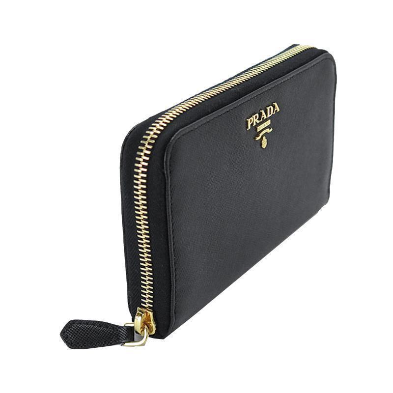 Prada Women's Black Saffiano Cuir Full Zip Wallet 1ML157 at_Queen_Bee_of_Beverly_Hills