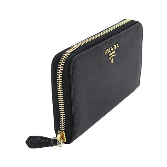 Prada Women's Black Saffiano Cuir Full Zip Wallet available at Queen Bee of Beverly Hills