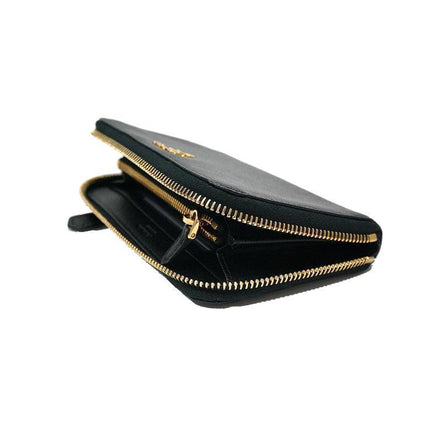 Prada Women's Black Saffiano Cuir Full Zip Wallet available at Queen Bee of Beverly Hills