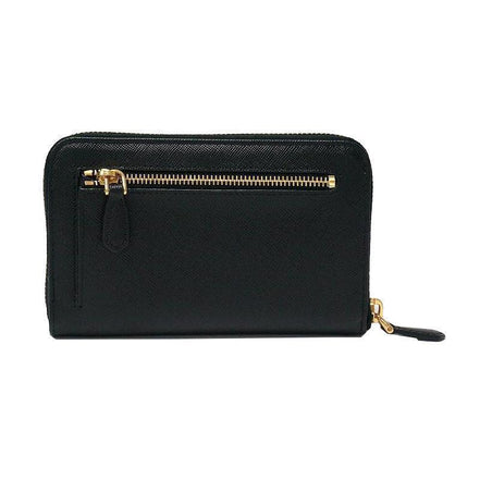 Prada Women's Black Saffiano Cuir Full Zip Wallet available at Queen Bee of Beverly Hills